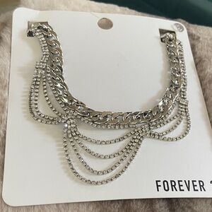 Forever 21 Silver Layered Rhinestone Necklace. NWT!